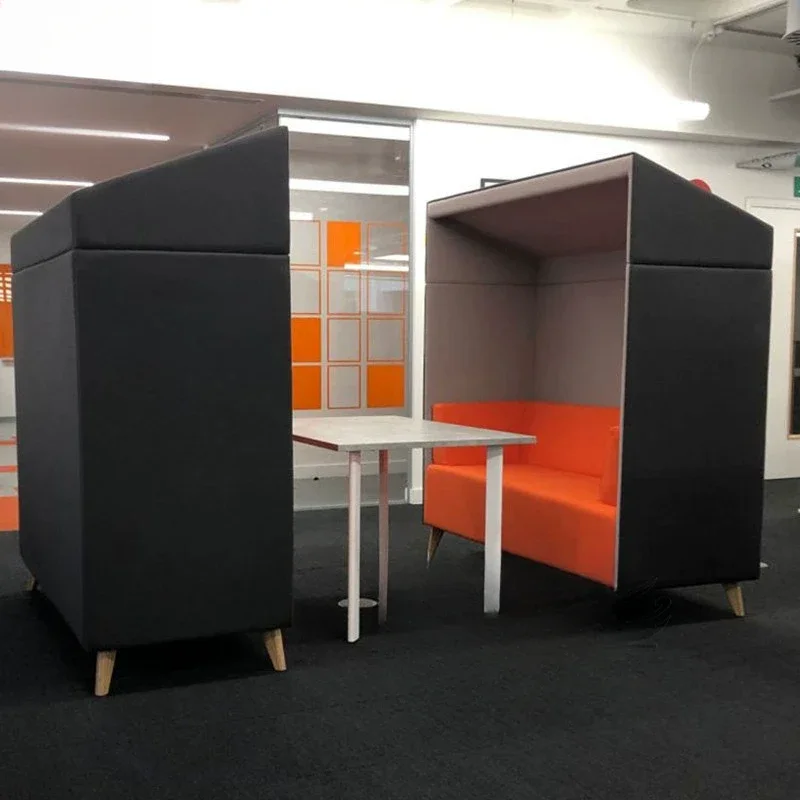 Office leisure lounge area booth sofa, cottage-style roofed super high library quiet area receiving sofa