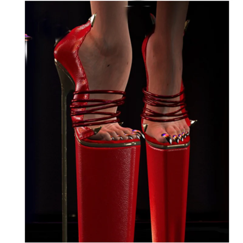

Red Lace Up Hollow Platform Sandals Peep Toe Thin High Heel Sexy Fashion Summer Casual Big Size Woman Shoes Zapatillas Mujer