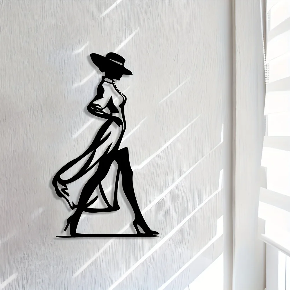 Minimalistische weibliche Figur aus schwarzem Metall als Wandkunst für Zuhause, Büro, Dekoration, Geschenk