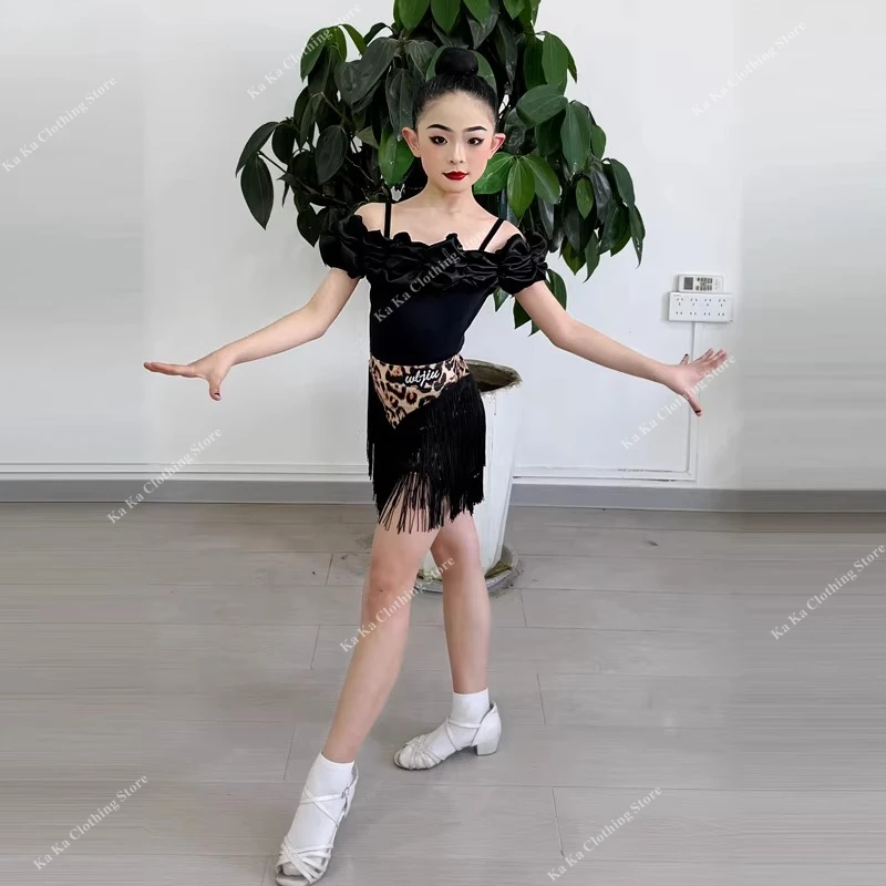 

Платье для латиноамериканских танцев для девочек, бальное платье, стандартное платье с бахромой, детский костюм для румбы и танго, юбка с кисточками для девочек