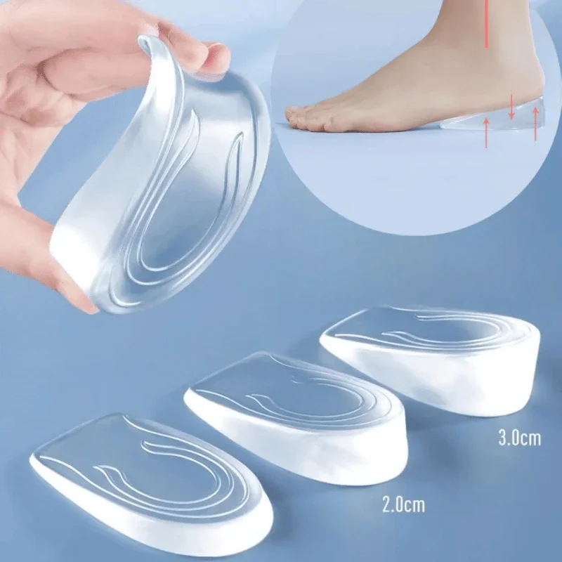 2pcs Transparent Invisible Inner Height Increasing Insole Shock Absorption Odor Proof Silicone Heel Pad Women Heel Half Pads