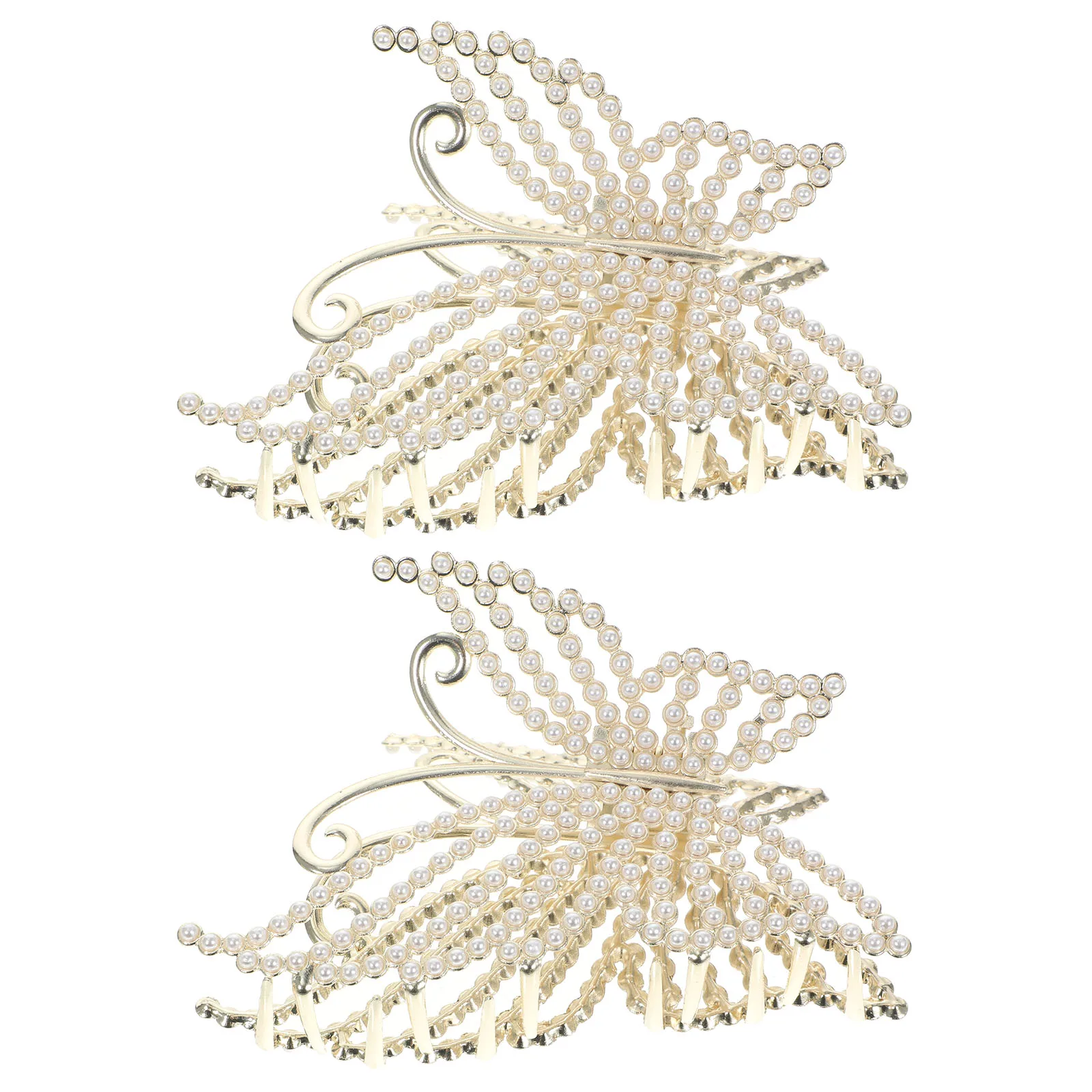 

2pcs Metal Hairpin Rhinestone Claw Clips Girl Accessories Strong Grip Butterfly Pearl Clips Thick Hair Beautiful Design Safe