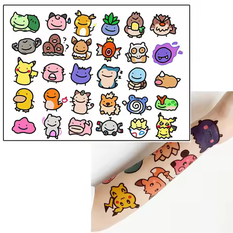 30Pcs/set Pokemon Temporary Tattoo Stickers Cartoon Waterproof Pikachu Sticker For Funny Christmas Birthday Gift