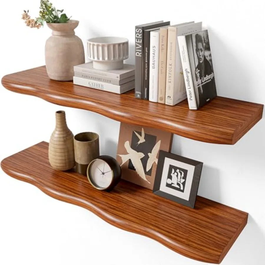 

24inch Walnut Finished Floating Shelves for Wall Luxury Rustic Solid Pine Wood Shelf Bracket for Room Decor Wall Mounted Hangin