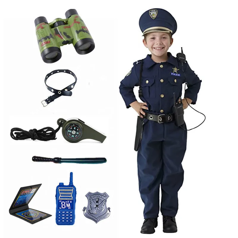 Kids Police Costume Set with Walkie-talkie Toys and Telescope for Pretend Play Adventures