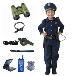 Kids Police Costume Set with Walkie-talkie Toys and Telescope for Pretend Play Adventures