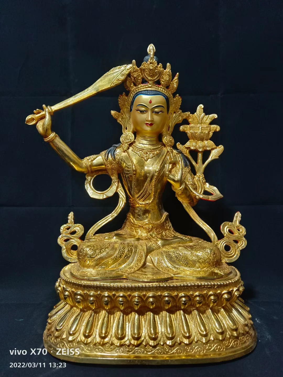 Wholesale Buddha statue 45CM large gilding COPPER Bodhisattva Manjusri GUAN YIN temple family Altar efficacious