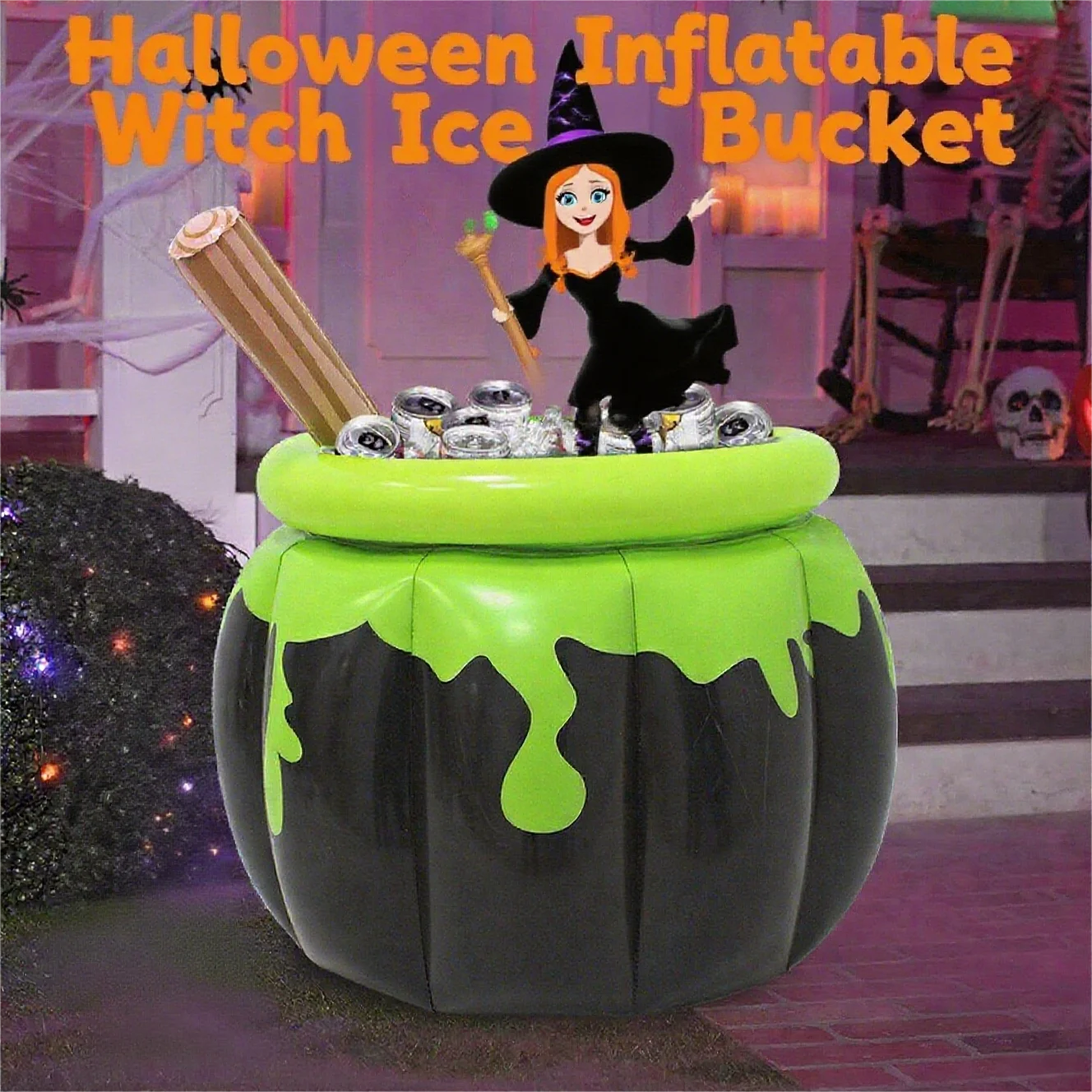 2025年ニューハロウィンパーティー用インフレータブルアイスバケツシーンデコレーションレイアウトpvc製アイスドリンクバケツ魔女かき混ぜアイスバケツ