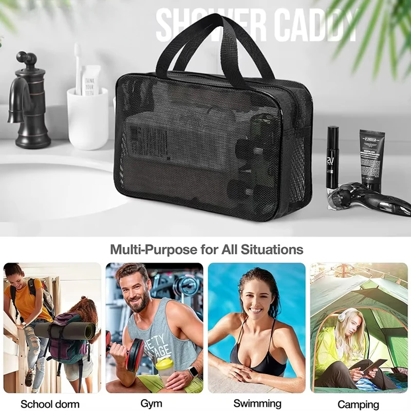 Portable Multifunctional Mesh Toiletry Organizer Bag Large‑Capacity Cosmetic Storage Tote for Shower & Travel Use Cosmetic Bag