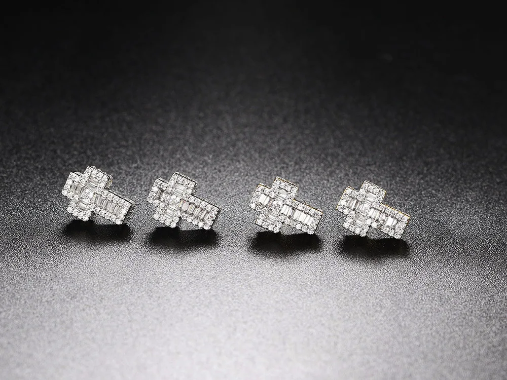 Zirkon-Kreuz-Ohrstecker für Männer und Frauen, Punk-Kristall, Goldfarben, Piercing-Ohrring, Hip-Hop-Rock-Schmuck, Großhandel OHE129 – Detail 3