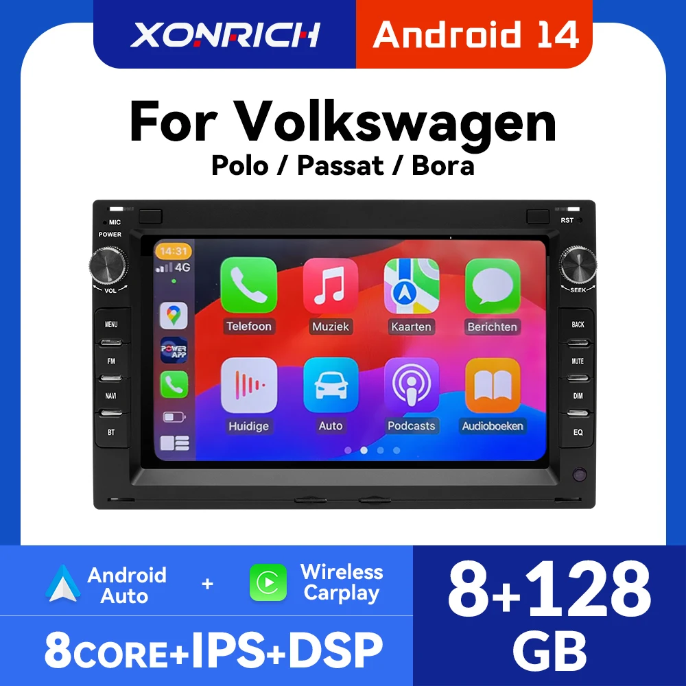 Android 14 Autoradio Lettore Per VW PASSAT B5 MK4 MK5 SHARAN Jetta Bora Polo TRANSPORT T5 CITI CHICO 128GB GPS 4G Wifi Multimediale