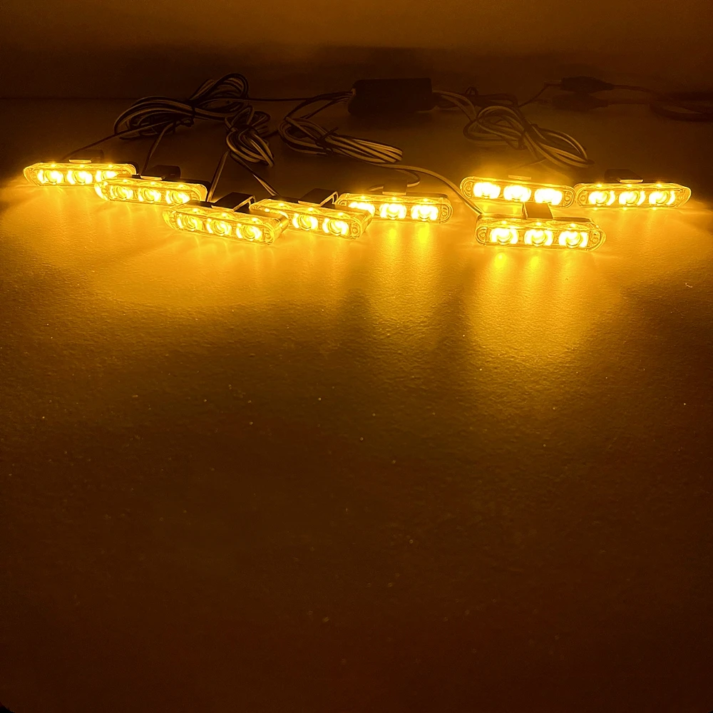 3LED 8 모듈 자동차 그릴 플래시 라이트 무선 원격 제어 경찰 비상 스트로브 조명 비콘 소방관 경고 신호 램프 썸네일 5