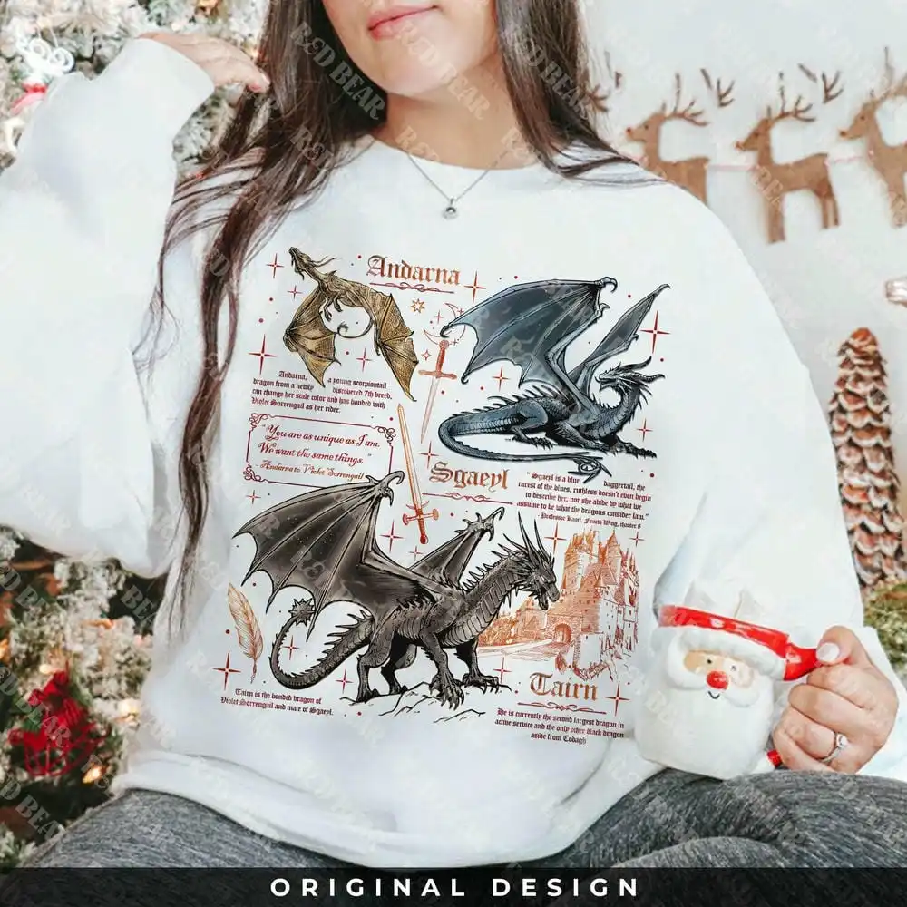 Women Retro Fourth Wing Dragon Basgiath War College Sweatshirt Gift for Book Lover Long Sleeve Fleece Sweatshirt Y2K Streetwear