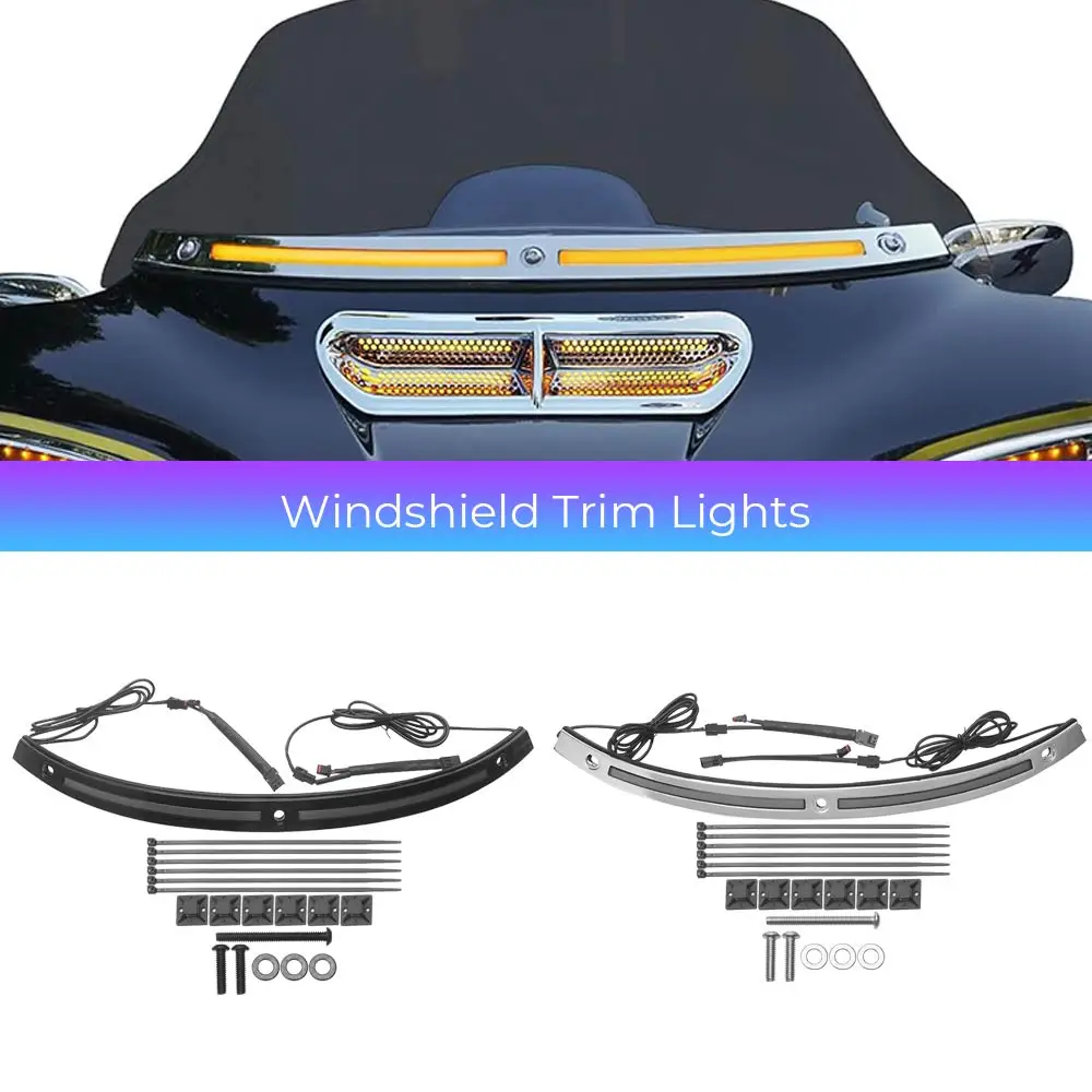 

Motorcycle LED Windscreen Trim Fairing Turn Light DRL For Harley Touring Electra Street Glide Special Ultra Limited FLHXS 2014+