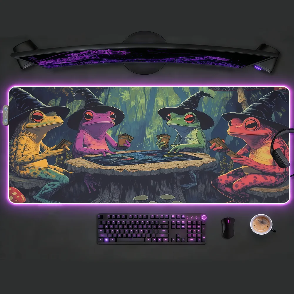 

Frog Wizard Mouse Pad RGB LED Non-slip Desk Mat Rubber Gaming Accessories Large XXL Computer Office Keyboard carpet