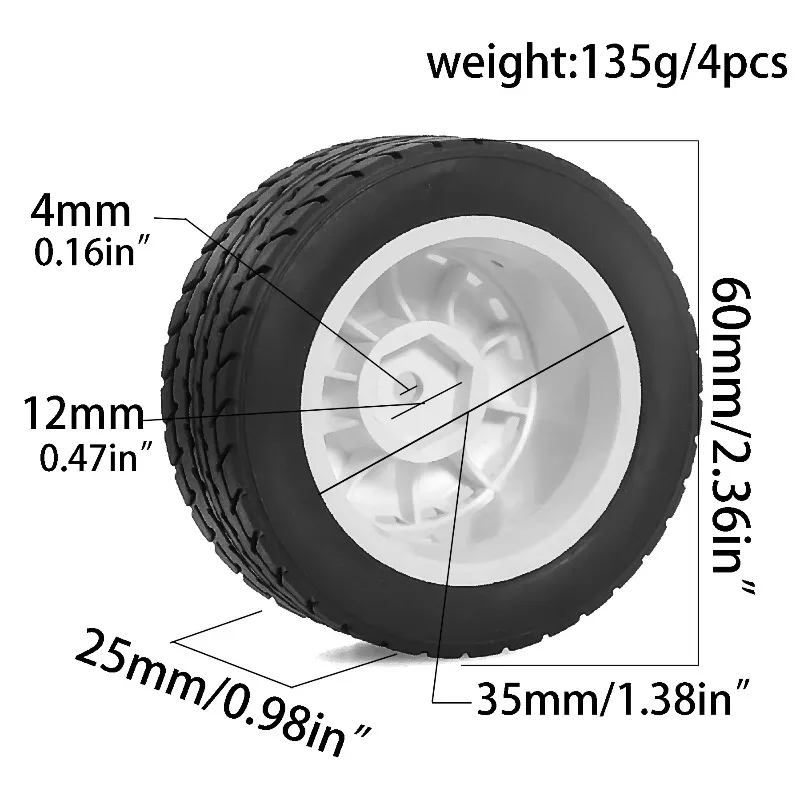 4PCS 60mm High Speed On-Road Soft Rubber Tires Wheels Low Wear Upgrade Parts for MJX Hyper Go 1/14 RC Touring Car