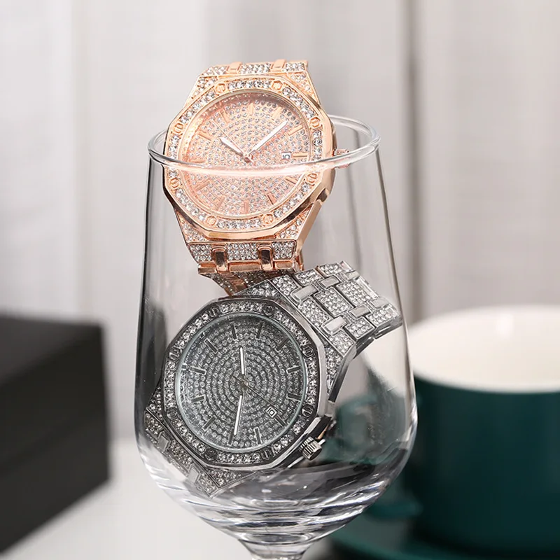 Reloj de cuarzo con diamantes brillantes para hombre, cronógrafo de Hip Hop, a la moda, clásico, con número árabe, resistente al agua, envío directo