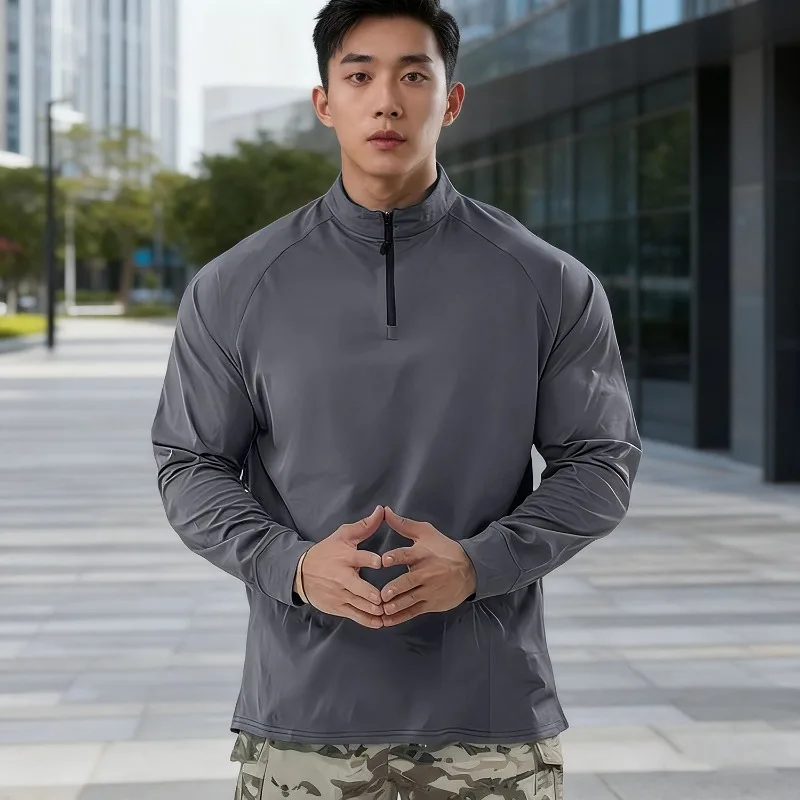 

Men's Spring Autumn Gym Fitness Sports Quick-Dry Half Zip Long Sleeve T-Shirt Athletic Training Sweatshirt Casual Running Top