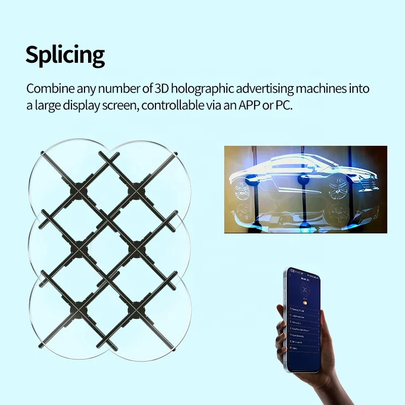 Black Tech 3d Hologram Fan Splicing 52cm 4 Blades 3d Hologram Fan Projector HD 3d Hologram Advertising Display Led Fan