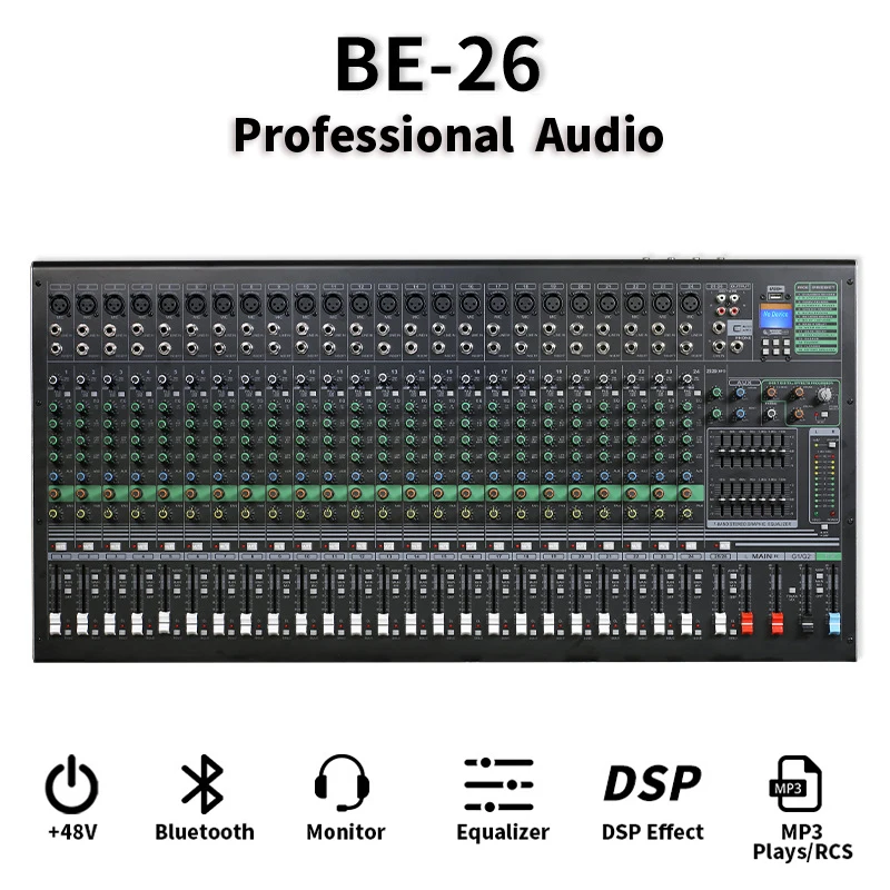 Xtuga BE-26 نظام DJ صوتي احترافي ذو 26 قناة، معدات مسرح عالية الجودة مع غلاف معدني متين