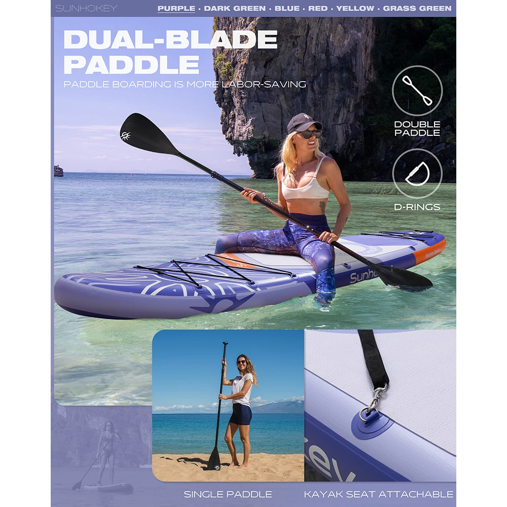 Sunhokey Purple Sup Waterproof Inflatable Paddle Board 11''x34''x6'' Adult Standing Style Aquatic Fishing With Accessories SUB 5