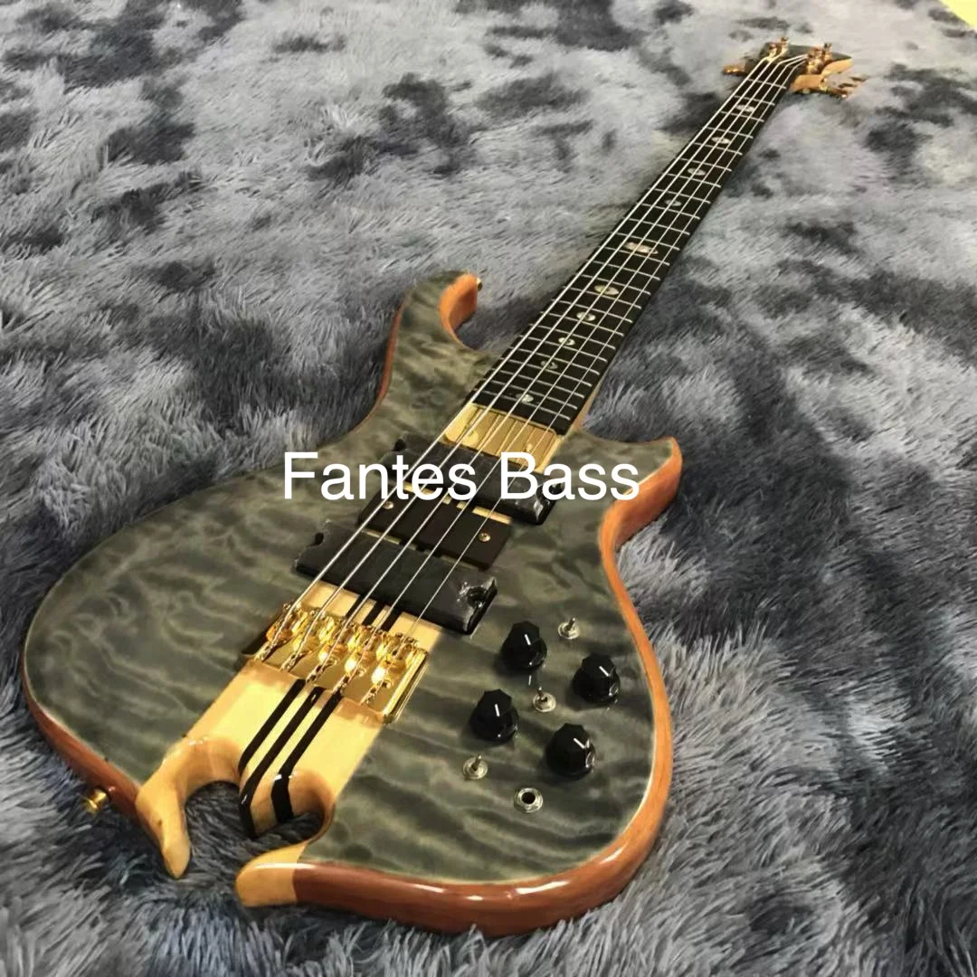 Custom Alem Flamed Maple Top Cut Heart Body Bottom 5 Strings Electric Guitar Bass - view 2