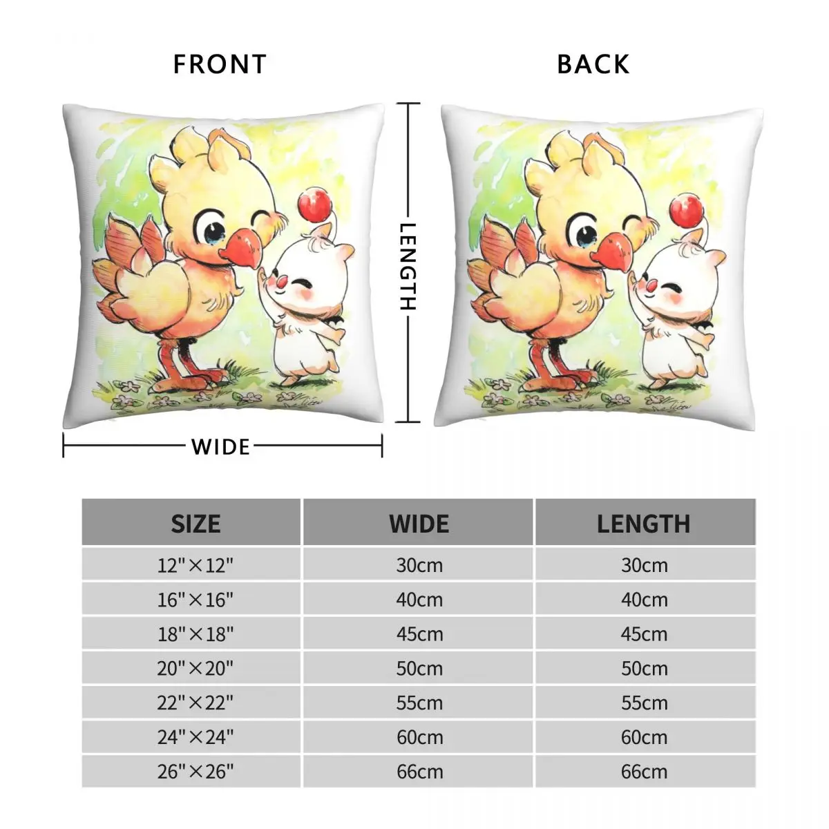 Chocobo Mog Final Fantasy Pillowcase Polyester Linen Velvet Pattern Zip Decor Pillow Case Sofa Cushion Cover