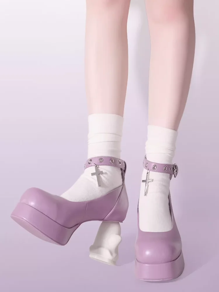 GURURU oryginalne Y2K subkulturowe Punk Ghost obcasy Lorita buty Cos Loli wysokie obcasy 5-8cm PU buty z okrągłym czubkiem