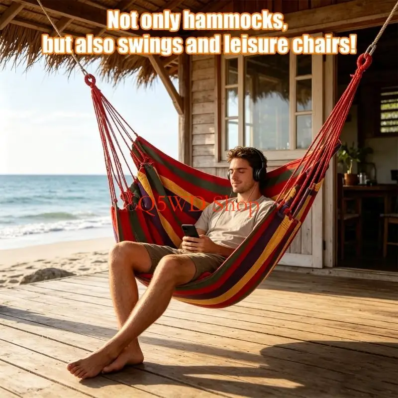 Q5WD Additional Wide Canvas Swing Chair Bed Reinforced Metal Frame Includes Storage Bag 2 Throw Pillows