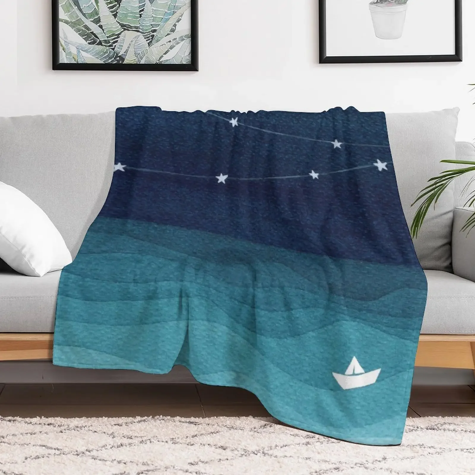 Garland of stars, teal ocean Throw Blanket Large Luxury Designer Sofa Quilt Blankets