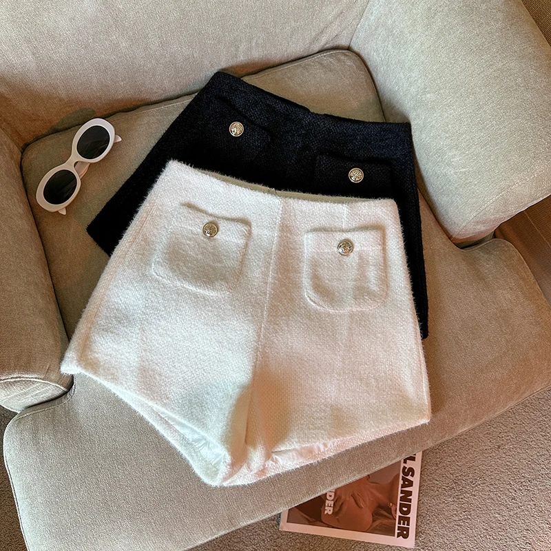 

Женские осенне-зимние шорты трапециевидной формы с высокой талией, женские однотонные широкие брюки с карманами