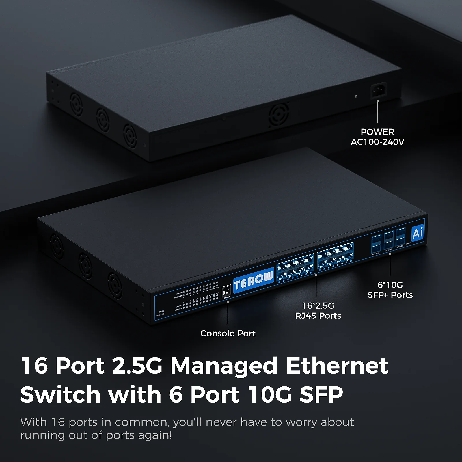 TEROW 10-Gb SFP Ports L3 Managed Network Switch 2.5G Support DHCP and Dynamic Routing Support VLAN Division and Port Aggregation