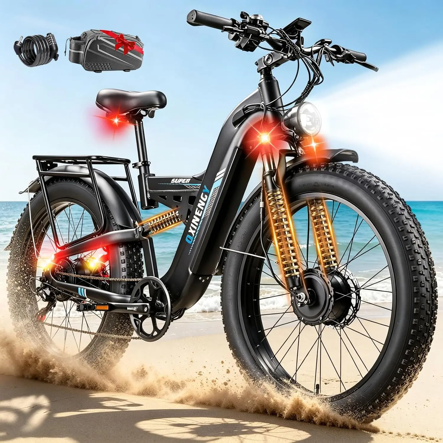 8000W Peak Dual Motor Electric Bicycle for Adults, 50 MPH Max Speed Off-Road E-Bike, 26 Inch, Customized