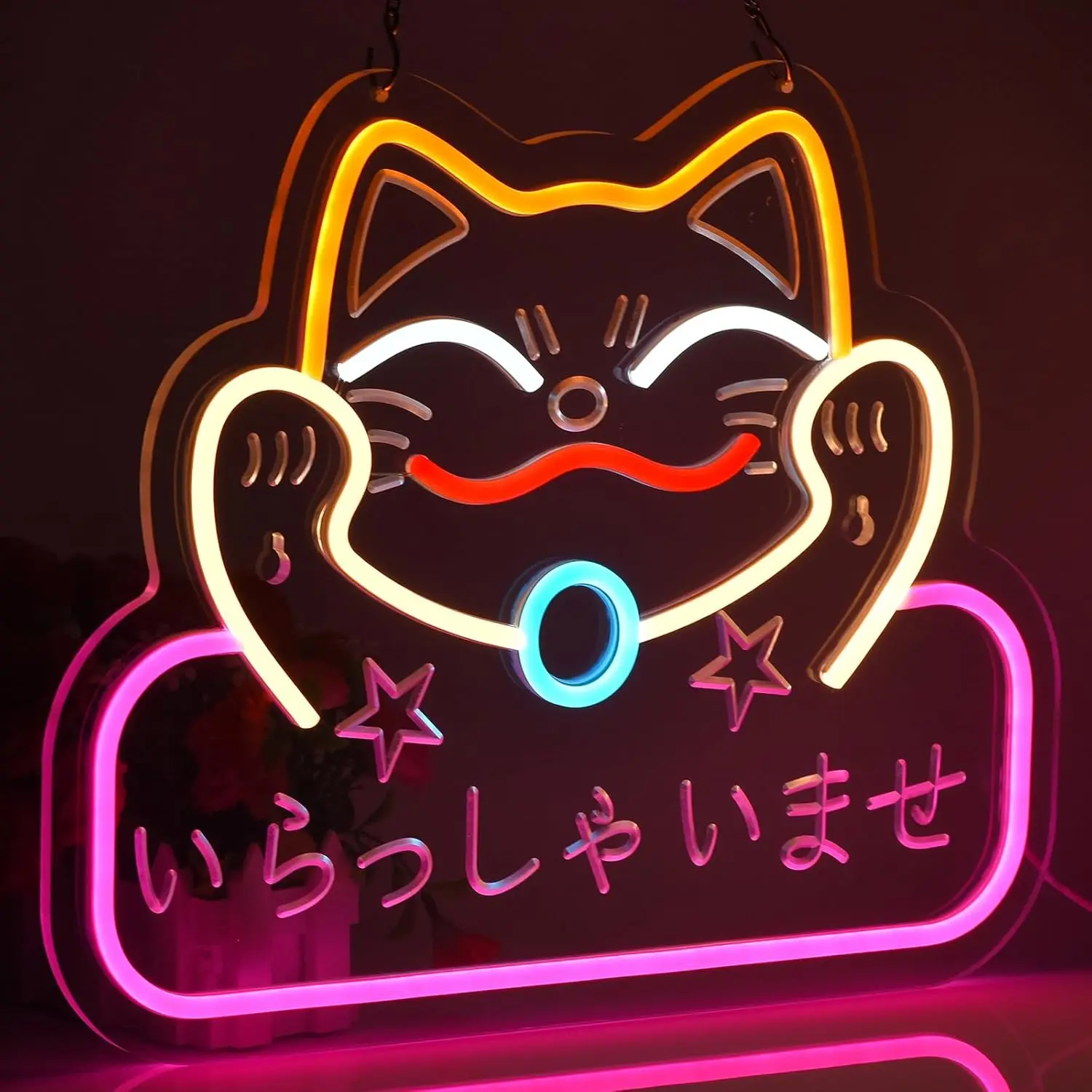 Japanese Welcome Neon Sign Fortune Cat Wall Decor Dimmable Led Neon Lights for Restaurant Shop Store Window Japanese Style