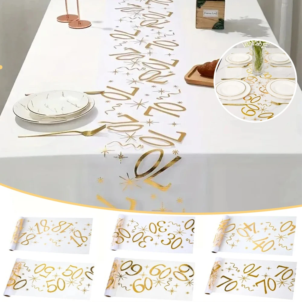 

Birthday Table Runner Decor for 20 30 60 Birthday Party Supplies Bronzing Gold Table Runner Kitchen Table Covers Camino De Mesa