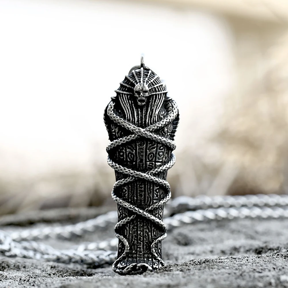 Unique Vintage Stainless Steel Pharaoh Coffin Pendant Necklace For Men Punk Rock Mummy Ancient Egypt Amulet Jewelry Wholesale