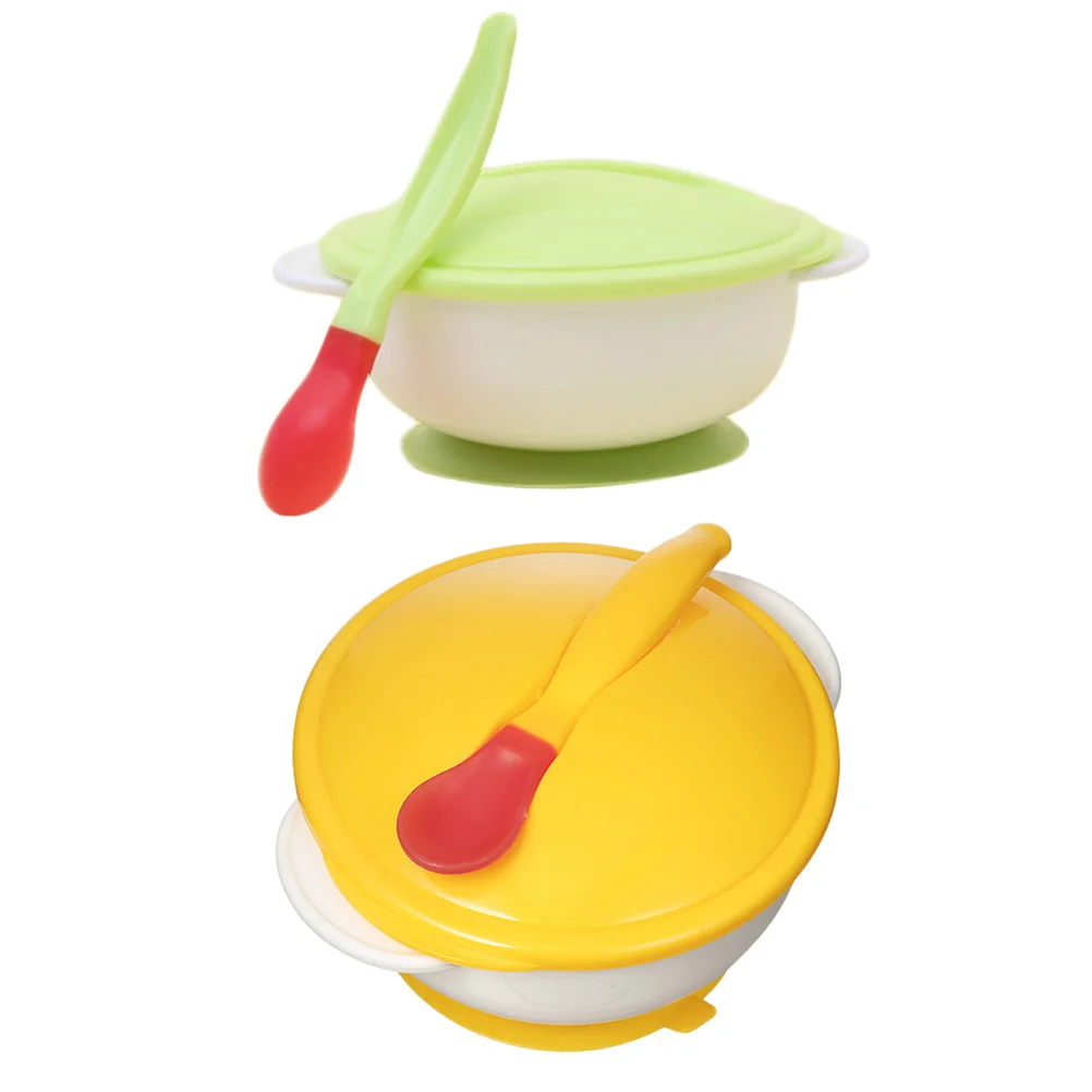 

2Sets Infant Training Bowl Set Suction Cup Bottom Safe Baby Feeding Tableware Green White Yellow Colors