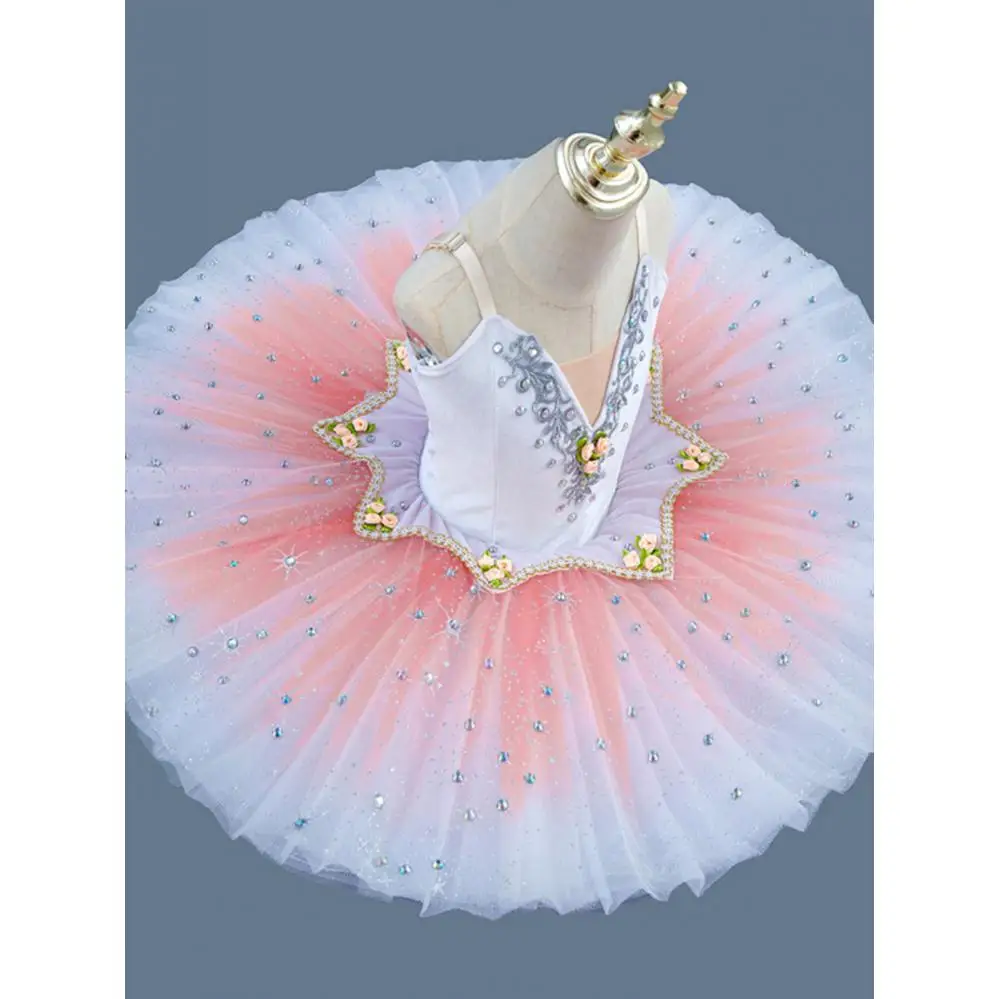 ชุดบัลเล่ต์สำหรับเด็กผู้หญิงสีขาวมืออาชีพบัลเล่ต์ตูตูสการแสดงเต้นรำนักบัลเล่ต์เสื้อผ้าเด็กชุดปาร์ตี้ผู้หญิง