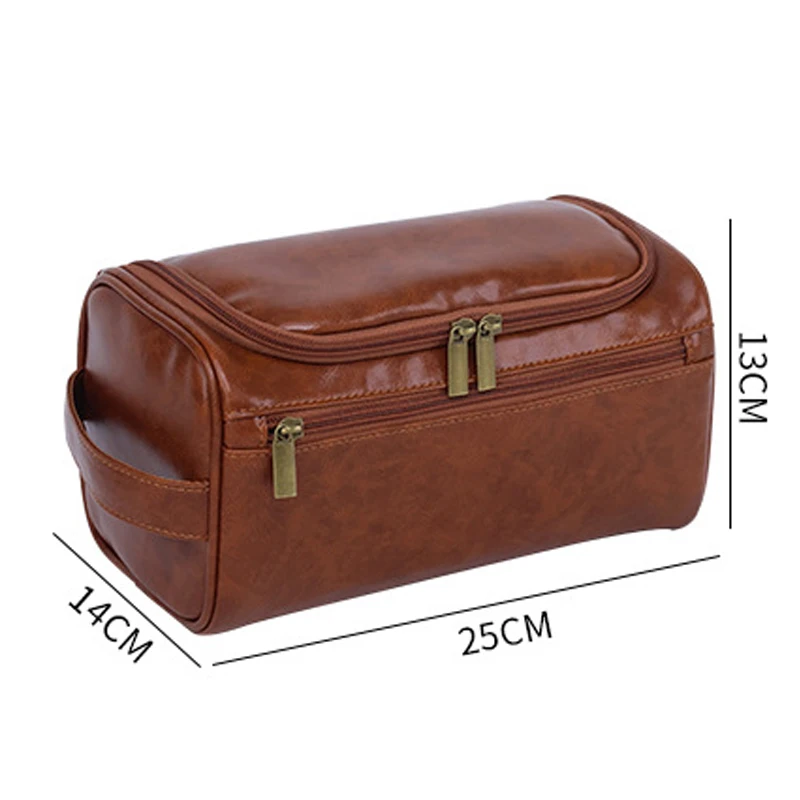 Leather Men Business Portable Storage Bag Toiletry Women Travel Cosmetic Bag Vintage Luxury Case Hanging Waterproof Wash Pouch