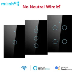 Smart Life Wifi Touch Light Switch Wireless Remote LED Light Switches No Neutral Wire Required 1-4 Gang With Alexa Google Home