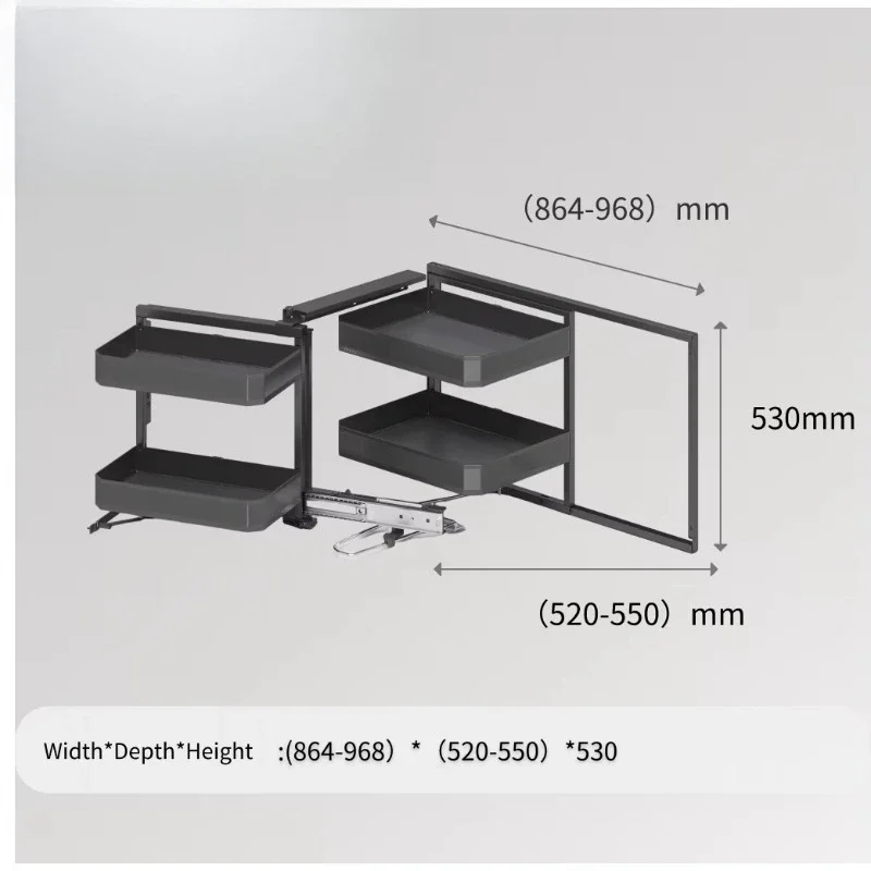 Synchronous Pull Cabinet Basket System - Stainless Steel Heavy Duty Triple Layer Kitchen Organizer Soft Close Pantry Base