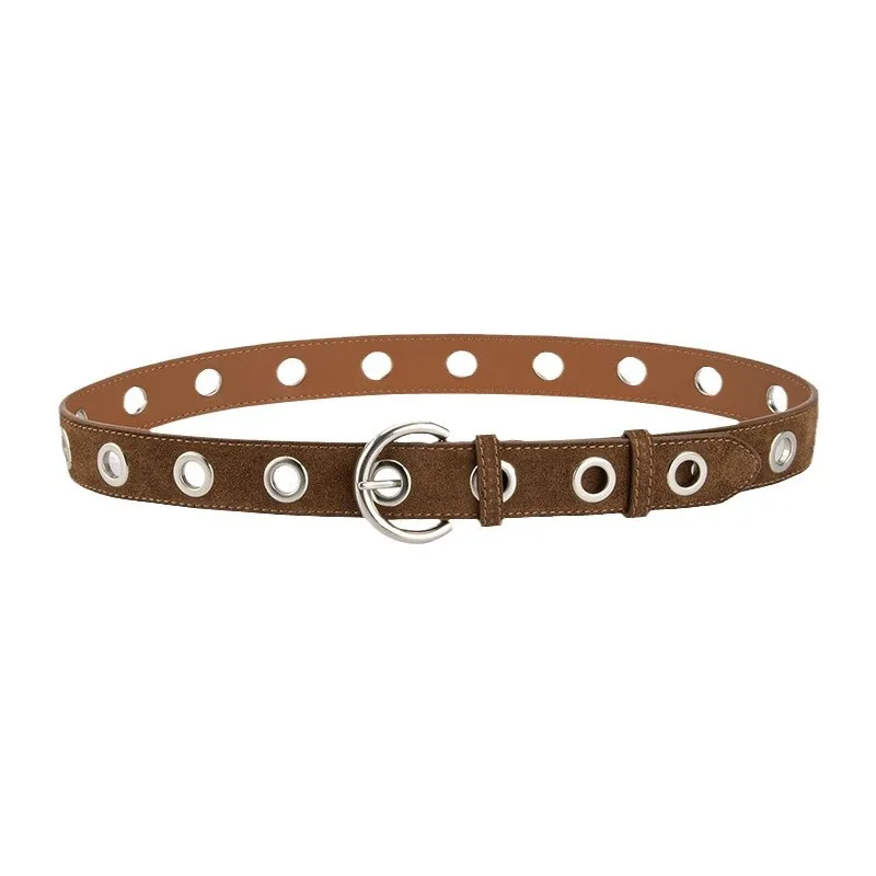 Women's Punk Style Genuine Leather Belt, Matte Finish, Fashionable & Versatile, Trendy Waist Strap for Jeans Decoration
