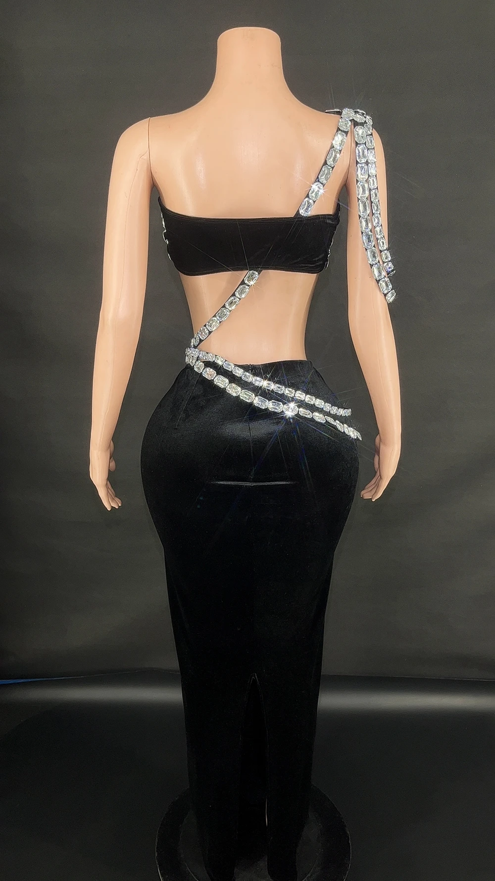 Sparkly Diamonds Tube Top Long Skirt Two Pieces Set for Women Sexy Celebrate Evening Prom Birthday Photo Shoot Dress Stage Wear