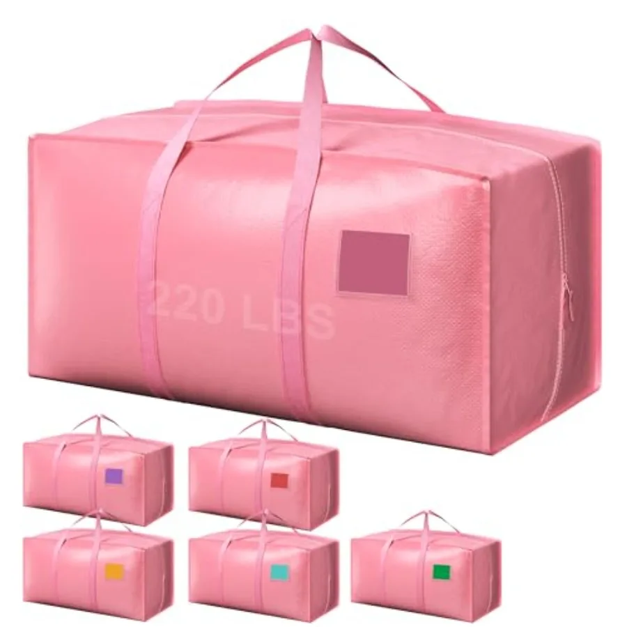 

6 Pack Extra Heavy Duty Large Moving Bags with Reinforced Zipper Wide Handles Waterproof Storage Bins for Clothes College Dorm