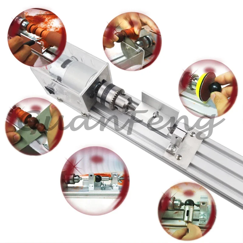 Mini Wood Lathe Machine DIY Woodworking Miniature Buddha Pearl Lathe Grinding Polishing Beads Wood Drill Rotary Tool 12-24VDC