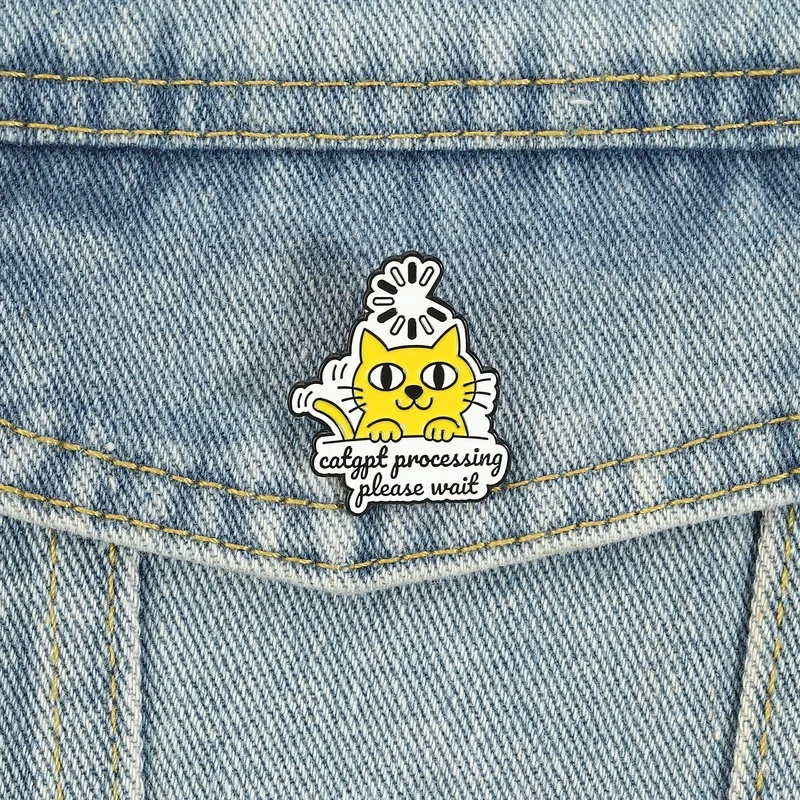 CatGPT Processing Please Wait Enamel Pins Funny Cat Brooches Lapel Badge Animal Jewelry Accessory Gifts For Friends