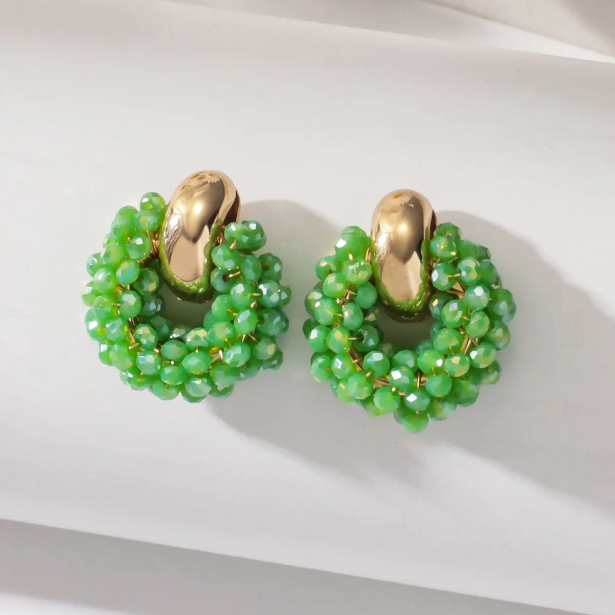 Boho Elegant Round Crystal Beads Drop Earrings for Women Lady Luxury Fashion Geometric Dangle Earring Summer Beach Party Jewelry