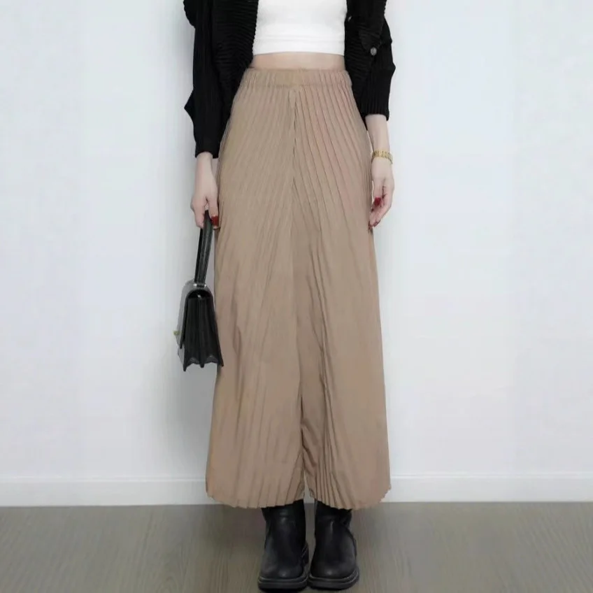 مياكي مطوي 2026 السراويل مستقيم فضفاض عالية الخصر سراويل تقليدية بسيطة تنوعا ركاب جديد واسعة أرجل السراويل الإناث نماذج #1