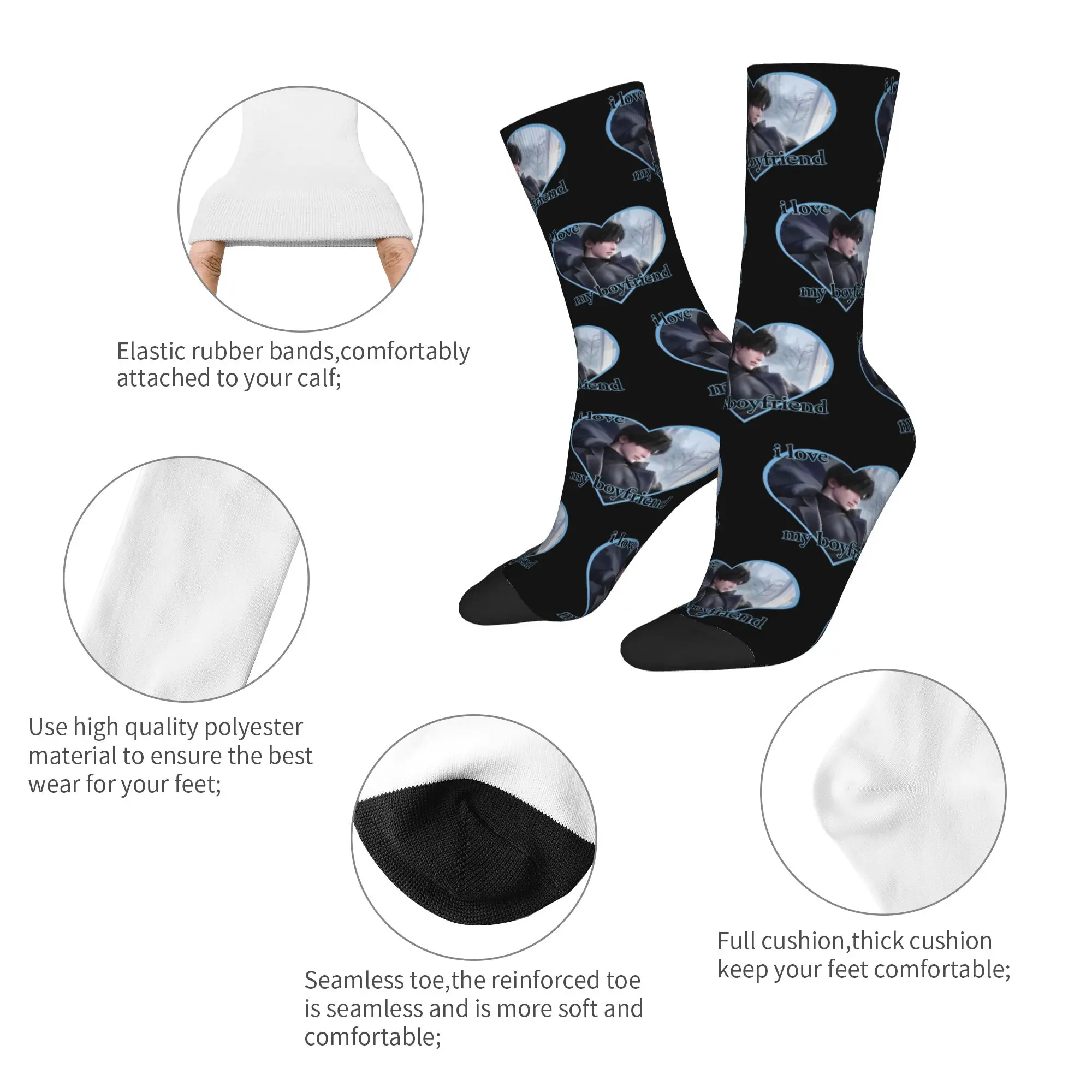 Colorful Love and Deepspace Zayne Game Basketball Socks I Love My Boyfriend Polyester Middle Tube Socks for Women Men Breathable