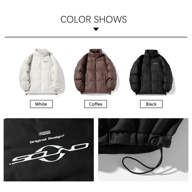 TFETTERS Brand Letter Print PU Puffer Jacket Mans Autumn Winter New American Couples Thickened Jacket Stand Collar Streetwear